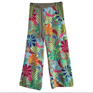 Vibrant Floral Wide Leg Lounge Pants Boho Vacation Beach Resort Comfort S